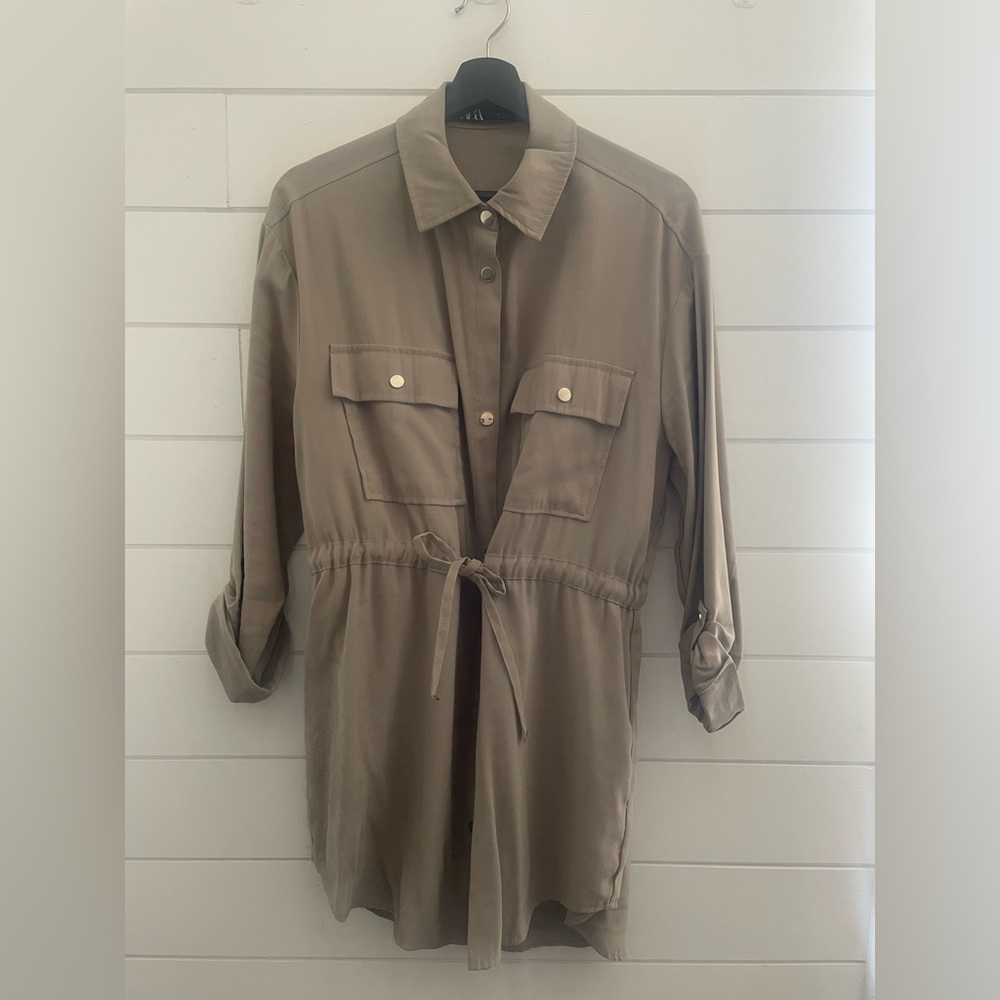 ZARA DRESS/ OR LONG TOP, tie at waist, neutral, flattering & versatile, M, NWOT